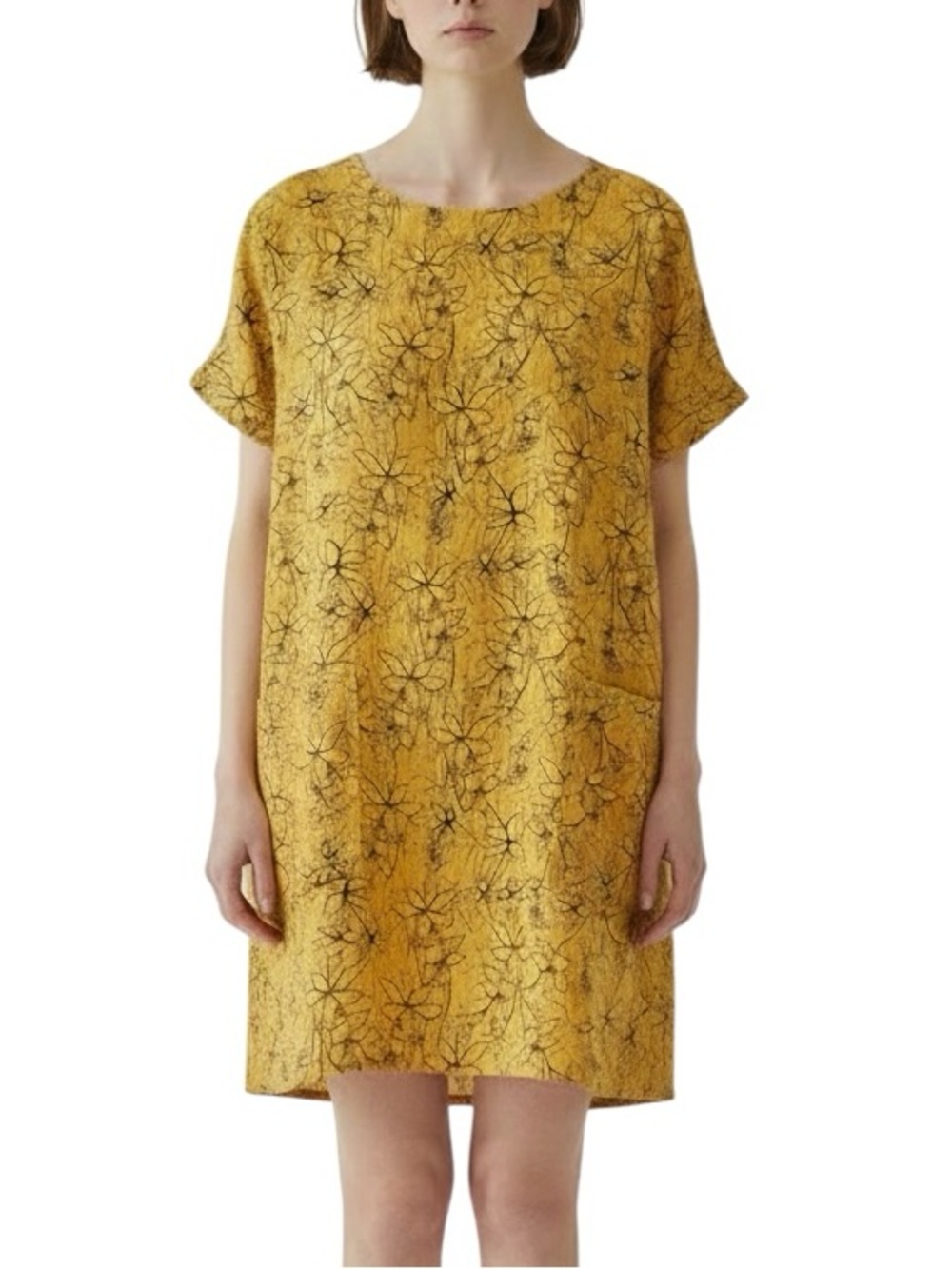 Cut Loose linen floral print shift dress in mustard size XS excellent condition